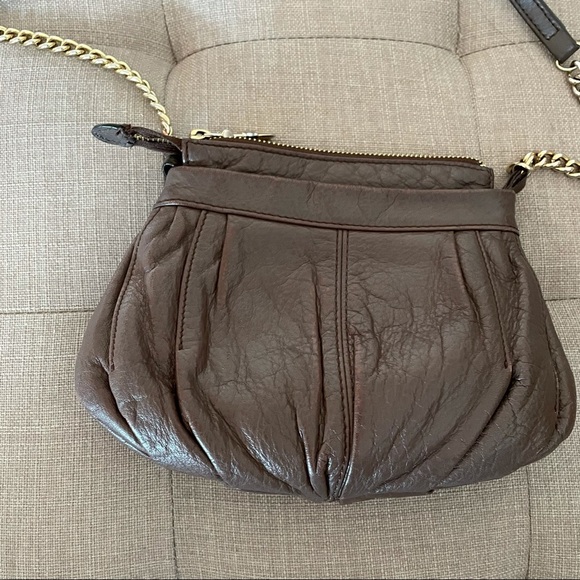 B. Makowsky Leather Crossbody Bag - Small Tan with Gold Chain - Picture 6 of 6